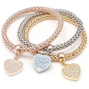 Crystal Charms Multilayer Bracelets 3PCS Gold Corn Chain Bracelet for Women